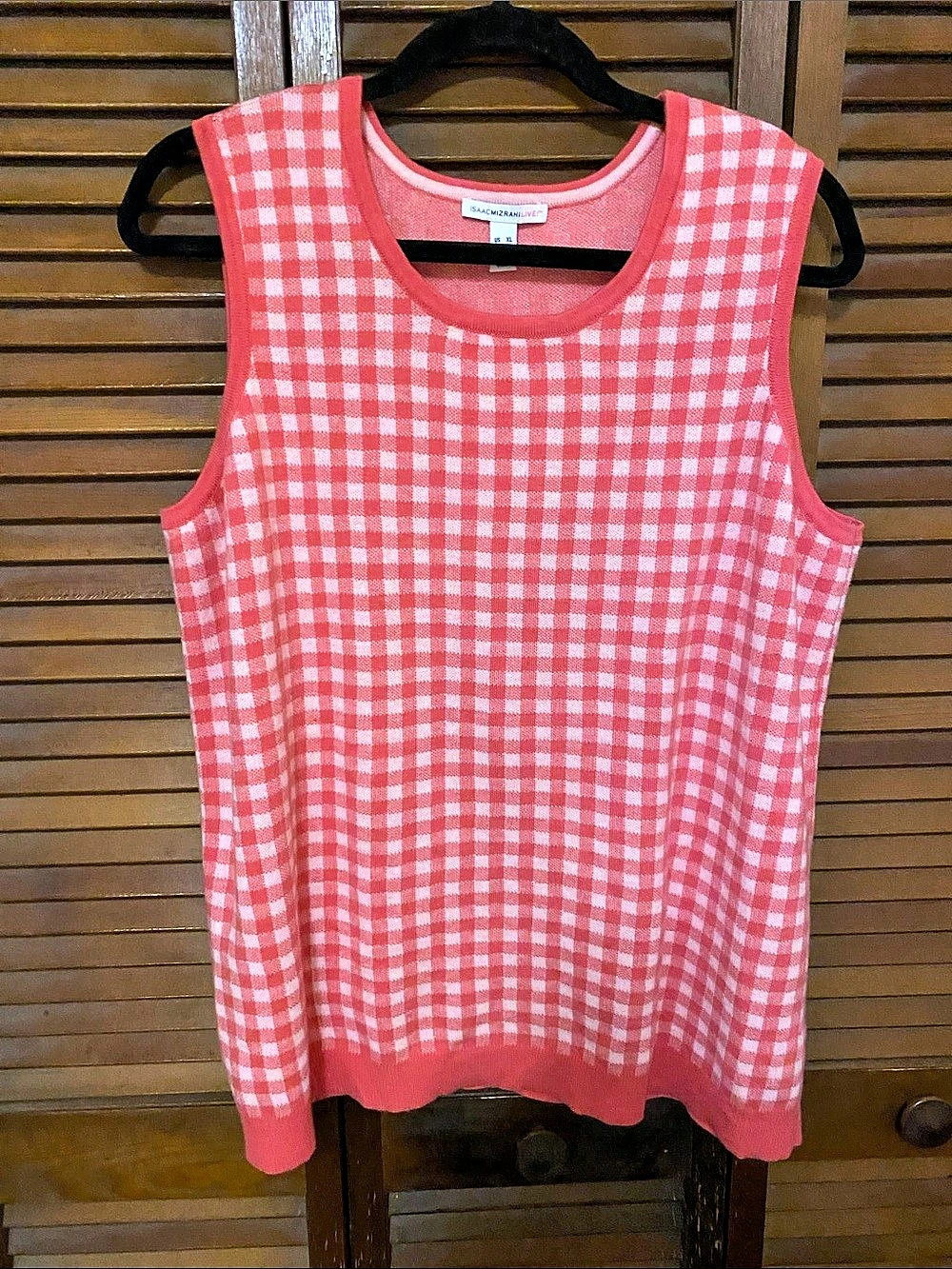 Isaac Mizrahi Live! Gingham Top in Pink & White Size XL
